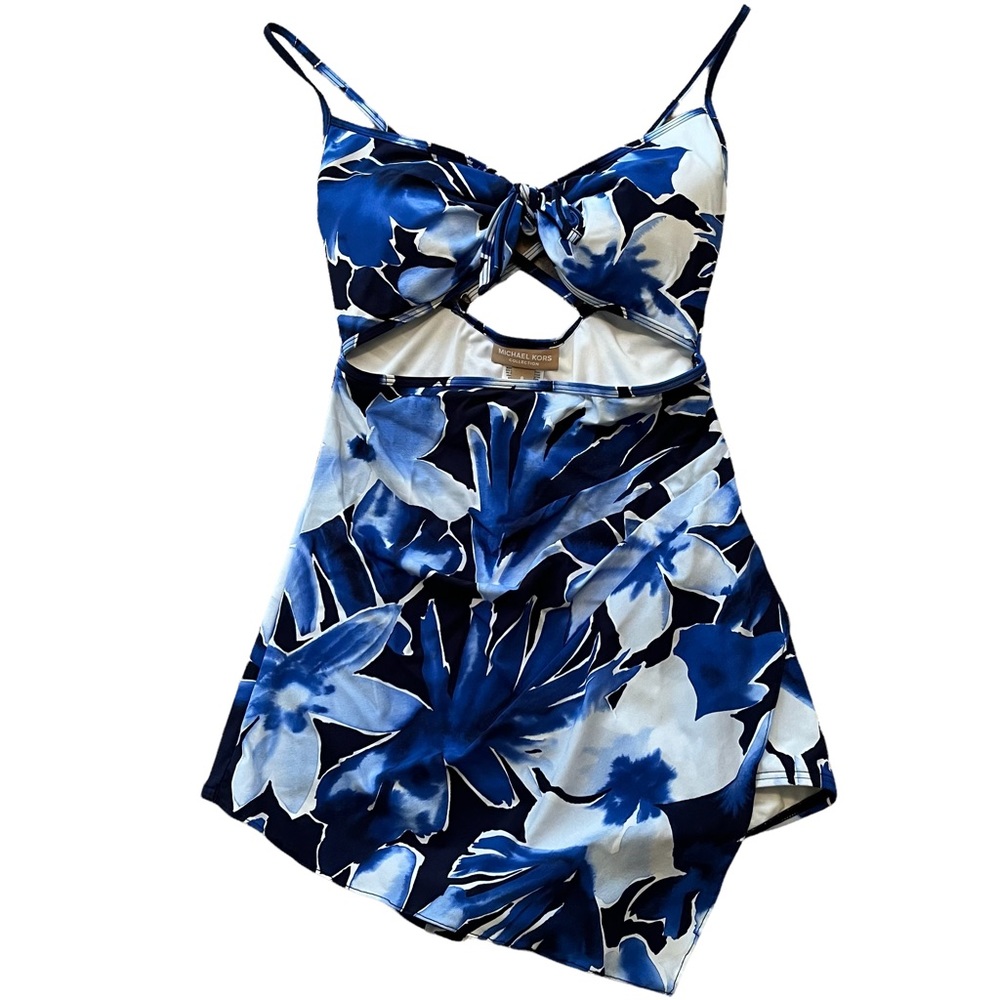 Michael Kors COLLECTION Blue Floral One Piece Cutout Swimsuit 8 NEW
